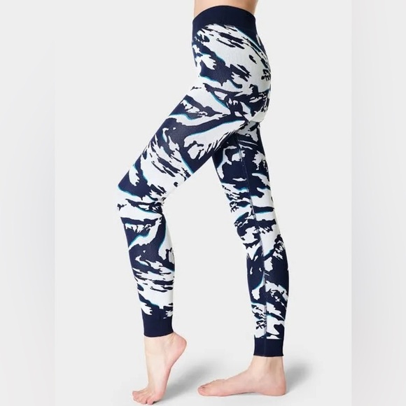 NWT Sweaty Betty Women’s Peaks Ski Base Layer Seamless Leggings Jacquard Blue XS - Picture 1 of 15